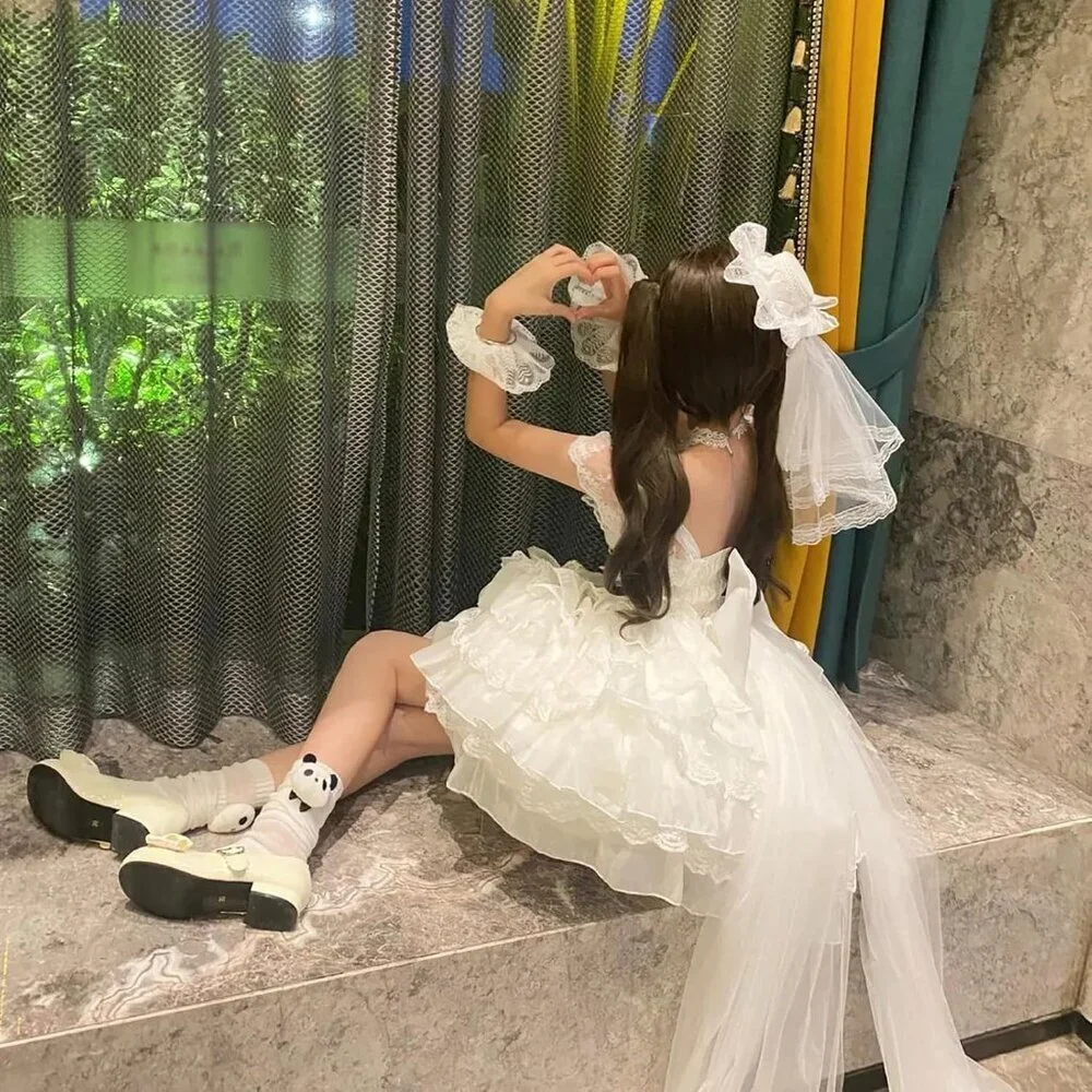 Women's Bow Lace Arm Sleeves White Gloves Style Wedding Halloween Accessories